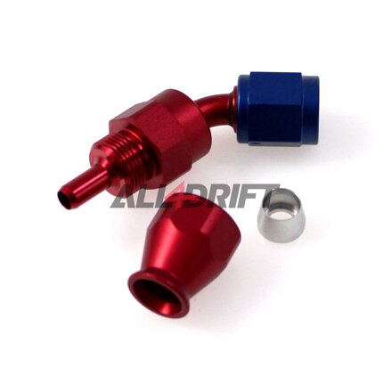 Koncovka, konektor, fitting 45° AN8 PTFE