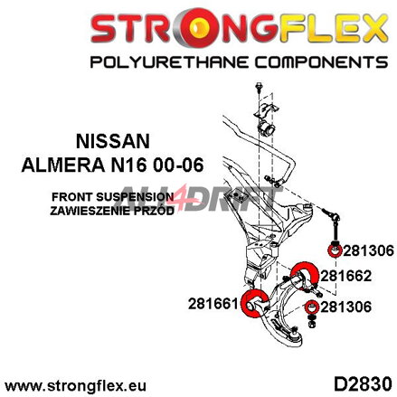 281662A: Front lower arm rear bush SPORT - Nissan II (00-06) N16