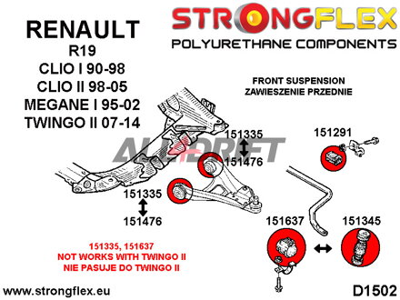 156078A: Front kit suspension polyurethane bushes SPORT