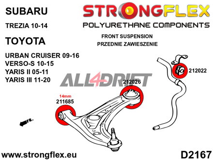 216280A: Front suspension bush kit SPORT