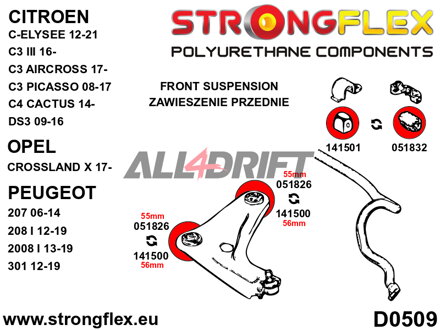 146101A: Front suspension bush kit SPORT