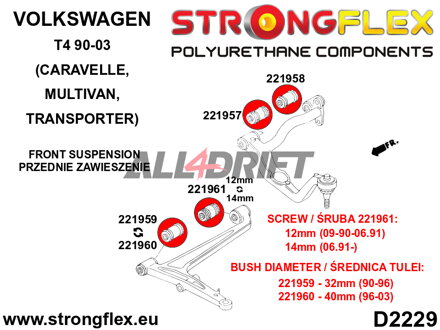 221957A: Front upper arm bush – front SPORT - Volkswagen T4 (90-03) Caravelle, Multivan, Transporter