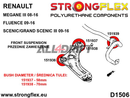 151938B: Front lower arm - rear bush 70mm