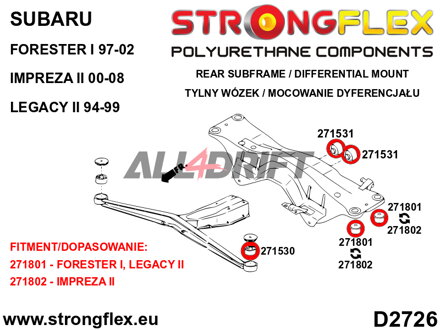 276248A: Rear subframe bush kit SPORT - Saab 9-2X (04-06)