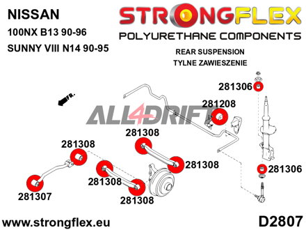286100A: Rear suspension bush kit SPORT