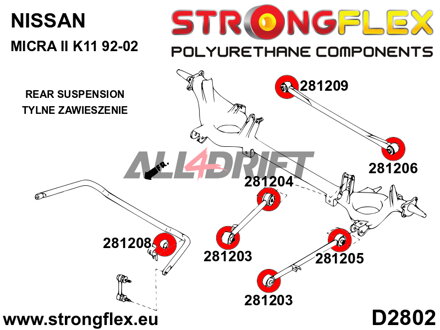 286057B: Full suspension bush kit - Nissan II (92-02) K11 286057B: Full suspension bush kit - Nissan II (92-02) K11