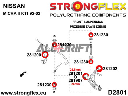 281907A: Front wishbone front bush 26mm SPORT