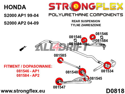 086151A: Rear suspension bush kit AP1 SPORT