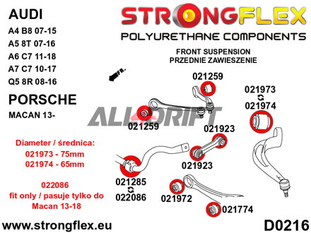 026249A Kompletní sada polyuretanových silentbloků náprav SPORT Audi A4 / A5