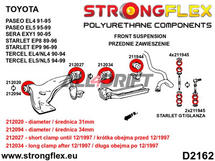211945A: Front and rear anti roll bar link bush SPORT - Toyota III (99-07) W30