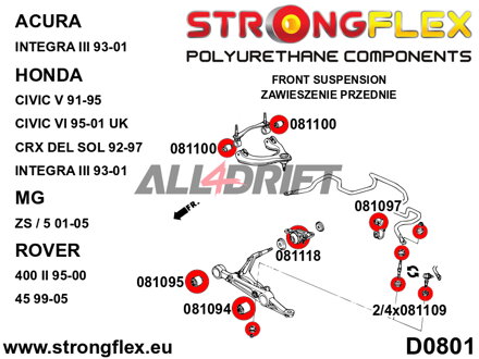 086069A Kompletní sada silentbloků náprav SPORT Honda Civic / CRX
