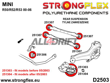 256203A Sada silentbloků zadního zavěšení do 05/2003 SPORT - Mini Mini R50/R52/R53 (00-06)