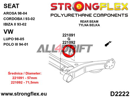 221092A Silentblok zadní nápravnice 71,5mm SPORT - Seat I (93-02) 6K