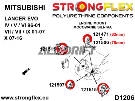 121471B: Spodní přední uložení diferenciálu 62mm - Mitsubishi IV / V / VI (96-01)